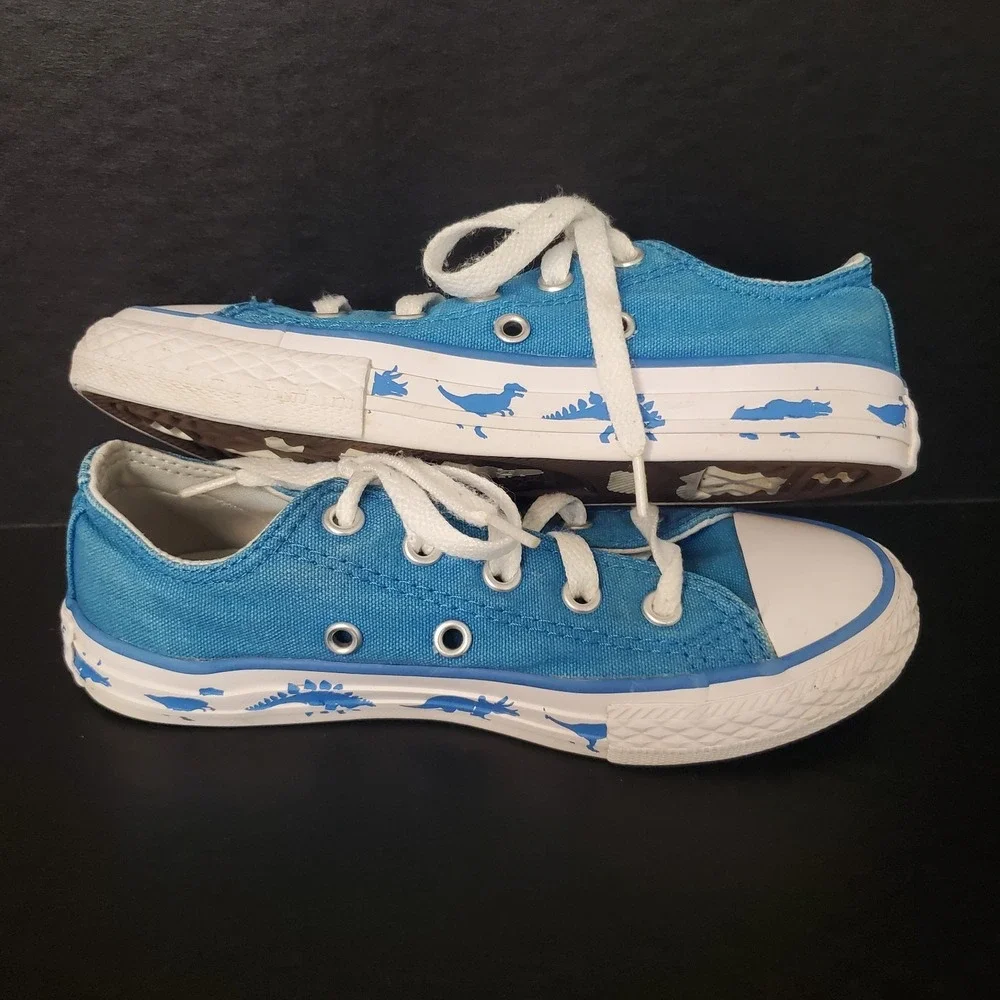Converse All Star Chuck Taylor Dinoverse Youth 13 Blue Dinosaur Fossil Low Tops*
